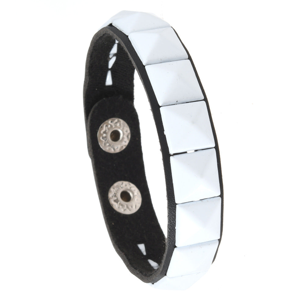 Punk Goth Pyramid Rivet PU Leather Bracelet