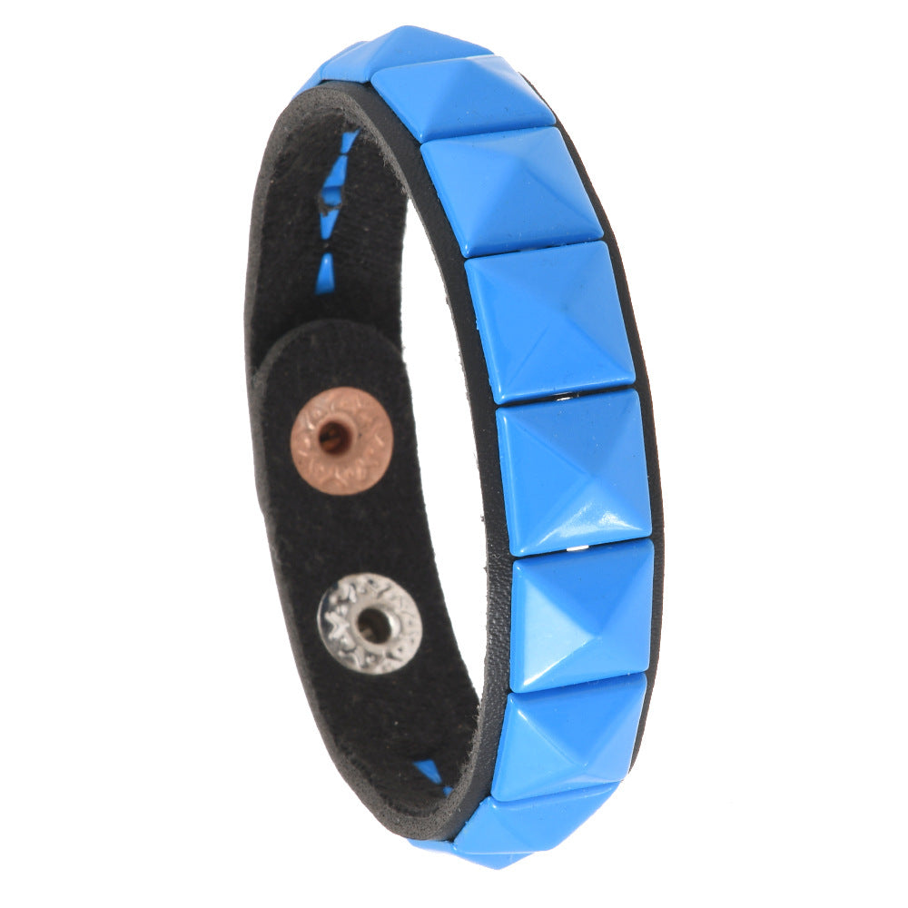 Punk Goth Pyramid Rivet PU Leather Bracelet