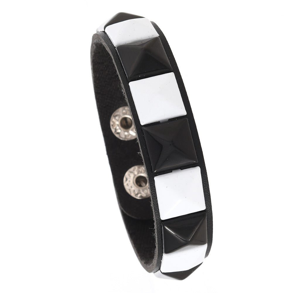Punk Goth Pyramid Rivet PU Leather Bracelet