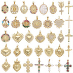 Vintage Gold Copper Religious Pendant Rhinestone Heart Cross Virgin Mary DIY Charm For Jewelry Making Women Accessories
