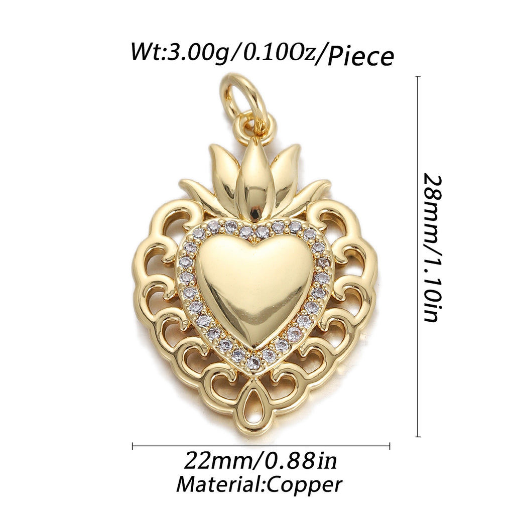 Vintage Gold Copper Religious Pendant Rhinestone Heart Cross Virgin Mary DIY Charm For Jewelry Making Women Accessories - View 3