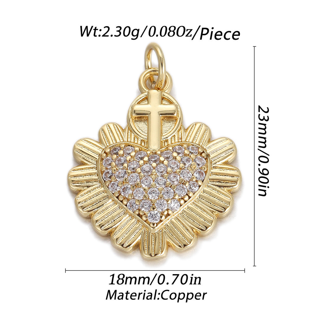 Vintage Gold Copper Religious Pendant Rhinestone Heart Cross Virgin Mary DIY Charm For Jewelry Making Women Accessories - View 4