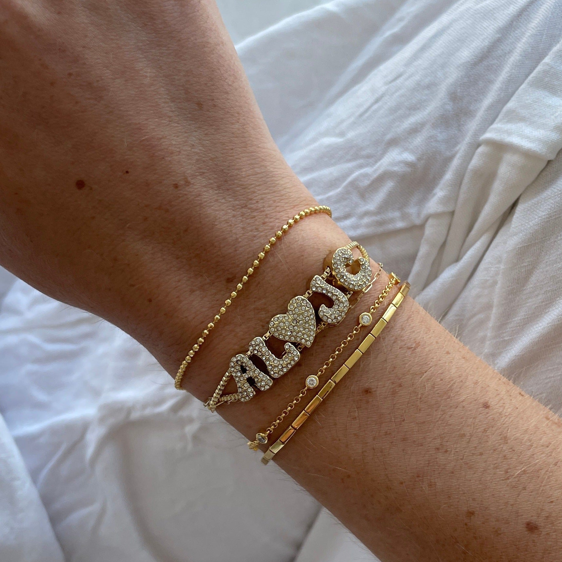 Letter Pendant Bracelet Necklace Brass Cubic Zirconia 18K Gold Plated Adjustable Box Chain Micro Pave Iced Out Women Jewelry - View 2