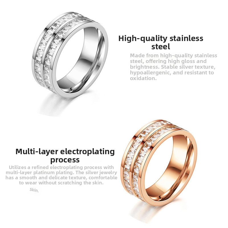 Eternity Ring For Women Titanium Steel Bling Cubic Zirconia Square Full Star Design Simple Chic Band Jewelry Gift - View 4