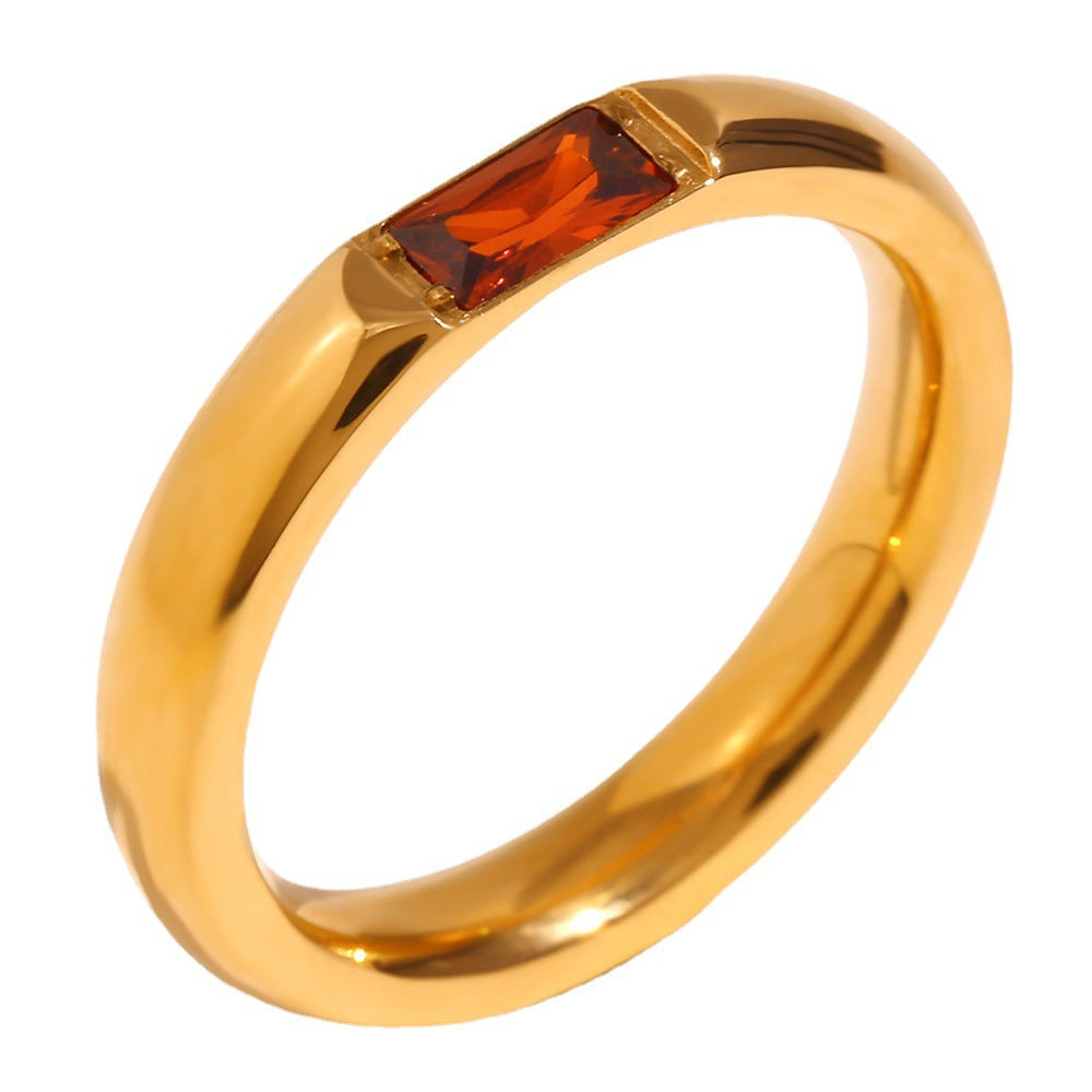 Stainless Steel Baguette Birthstone Ring 18K Gold Plated Zirconia Rectangular Minimalist Stackable Finger Ring For Women Jewelry - View 5