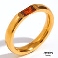 Stainless Steel Baguette Birthstone Ring 18K
