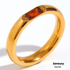 Stainless Steel Baguette Birthstone Ring 18K