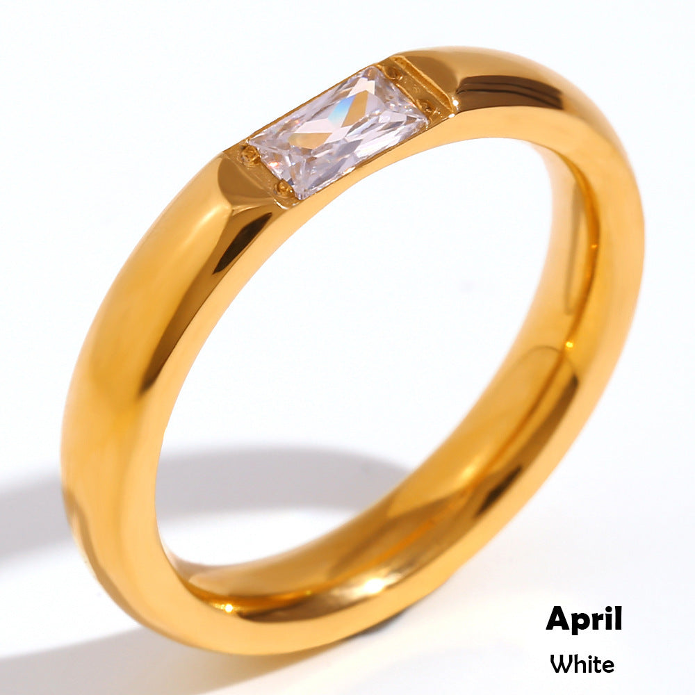 Stainless Steel Baguette Birthstone Ring 18K