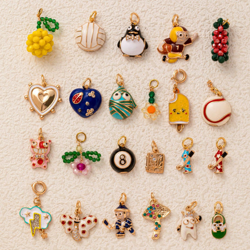 18K Gold Plated Copper Enamel Penguin Lemon Baseball Charms Stainless Steel Chain Necklace Rhinestone DIY Jewelry Making Pendants