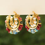 Vintage Gold C-Shaped Hoop Earrings With Natural Stone Beads And Freshwater Pearl For Women 925 Sterling Silver Post - View 2
