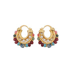 Vintage Gold C-Shaped Hoop Earrings With Natural Stone Beads And Freshwater Pearl For Women 925 Sterling Silver Post - View 5