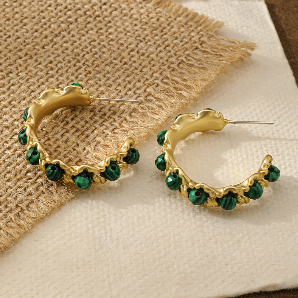 Vintage Gold C-Shaped Hoop Earrings With