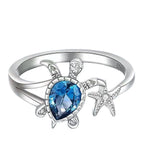 Sea Turtle Starfish Ring 925 Sterling Silver Blue Crystal Ocean Theme Bohemian Vintage Adjustable Open Ring Women Jewelry - View 5