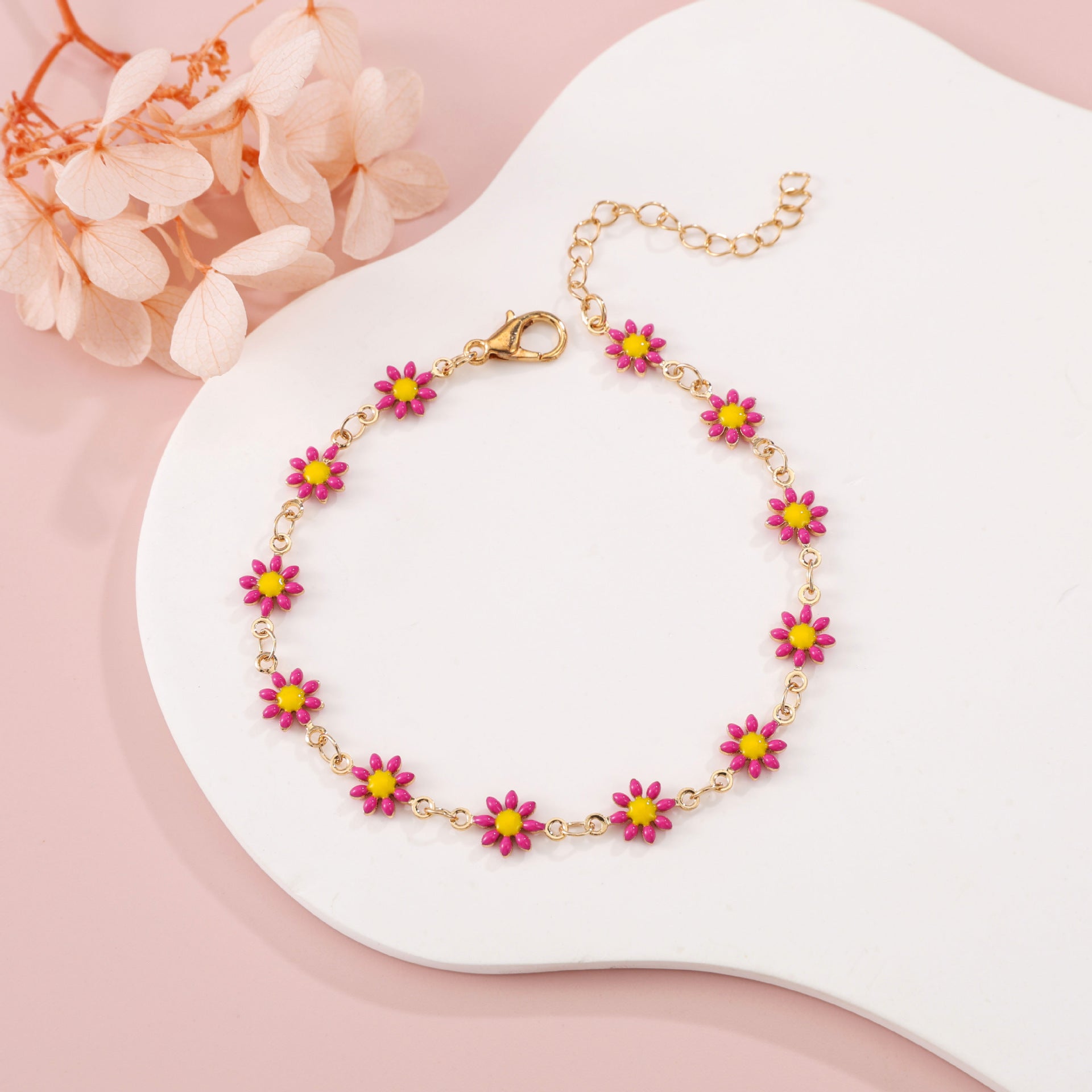 Daisy Flower Bracelet For Women Copper Gold