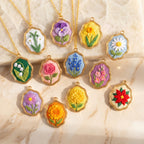 Stainless Steel Embroidery Flower Pendant Gold Plated Flower Series Necklace For Women DIY Jewelry Chain Only Or Pendant Only