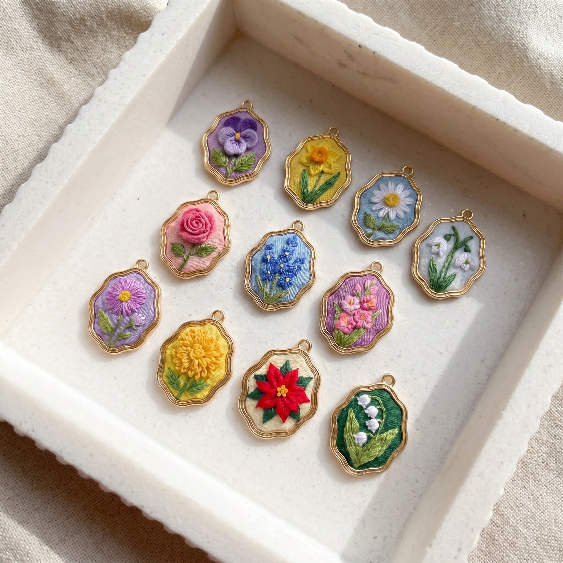 Stainless Steel Embroidery Flower Pendant Gold Plated Flower Series Necklace For Women DIY Jewelry Chain Only Or Pendant Only - View 2