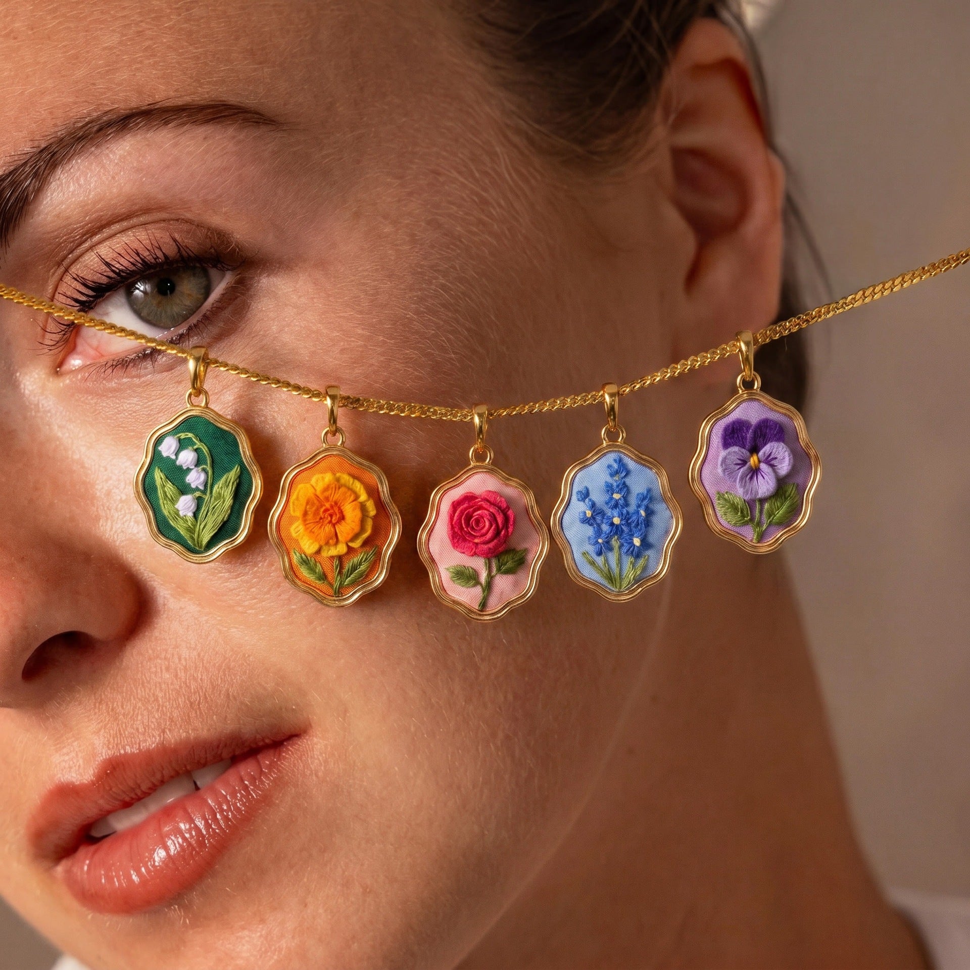 Stainless Steel Embroidery Flower Pendant Gold Plated Flower Series Necklace For Women DIY Jewelry Chain Only Or Pendant Only - View 3