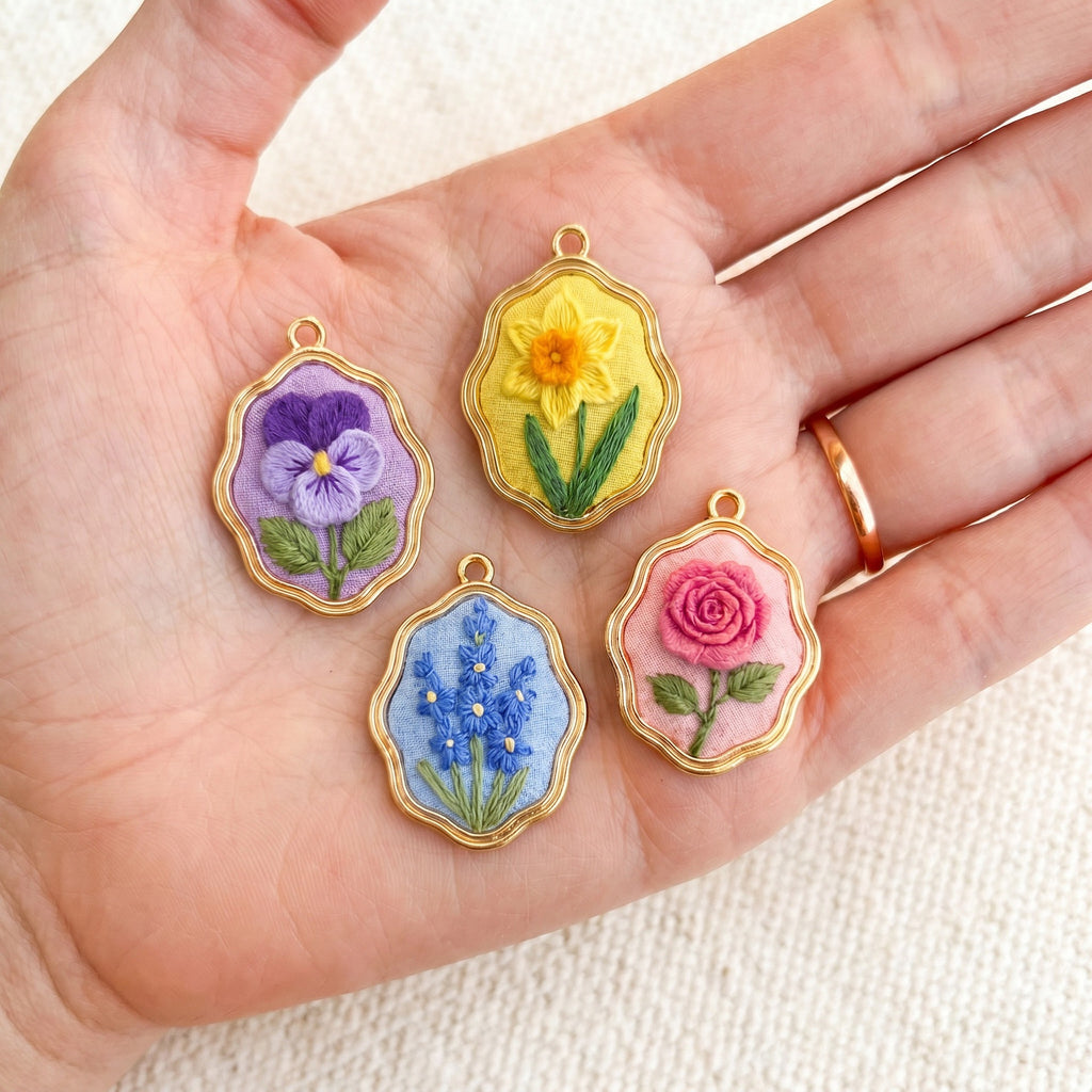 Stainless Steel Embroidery Flower Pendant Gold Plated Flower Series Necklace For Women DIY Jewelry Chain Only Or Pendant Only - View 4