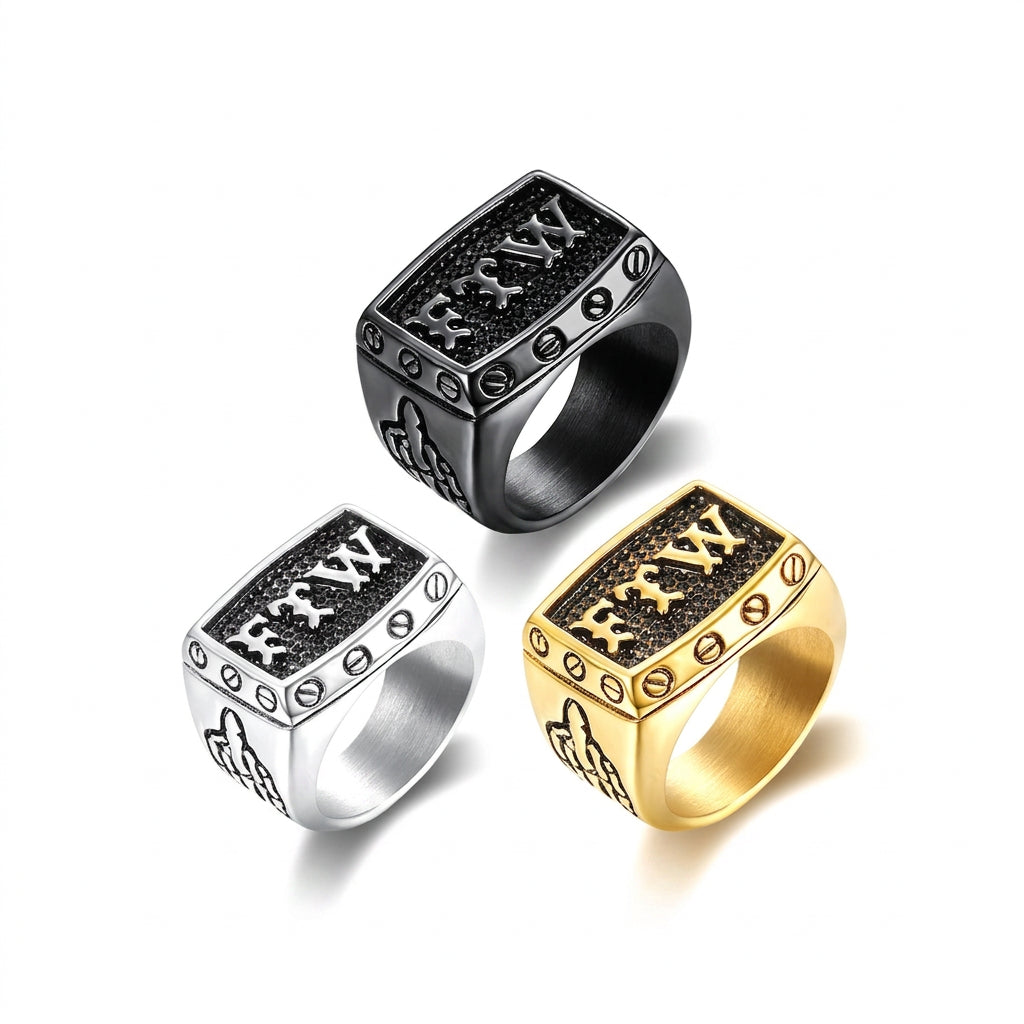 Stainless Steel Signet Ring Men Vintage Biker Punk Style Letters Industrial Design Gothic Jewelry - View 5