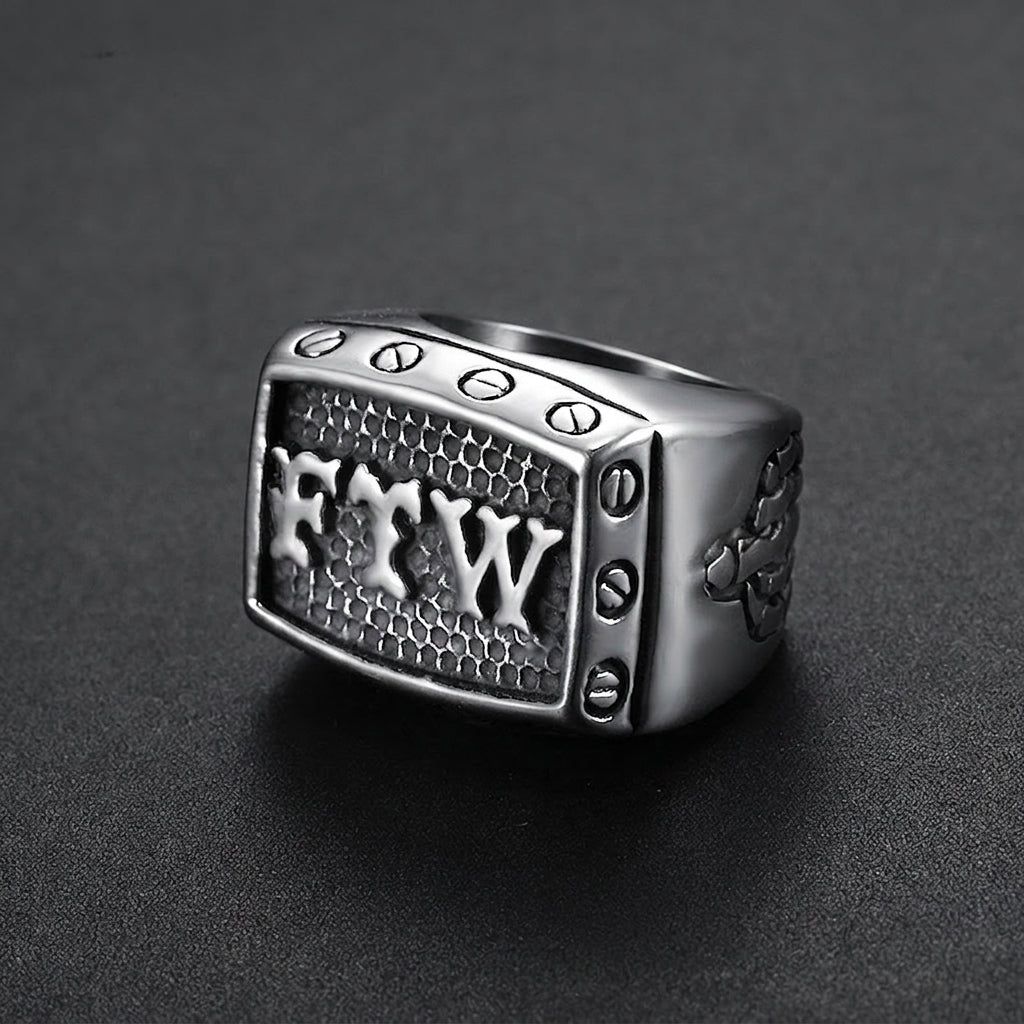 Stainless Steel Signet Ring Men Vintage Biker Punk Style Letters Industrial Design Gothic Jewelry - View 3