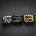 Stainless Steel Signet Ring Men Vintage Biker Punk Style Letters Industrial Design Gothic Jewelry