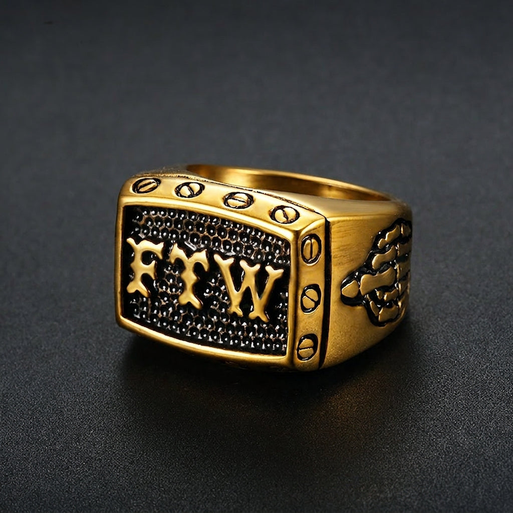 Stainless Steel Signet Ring Men Vintage Biker Punk Style Letters Industrial Design Gothic Jewelry - View 2