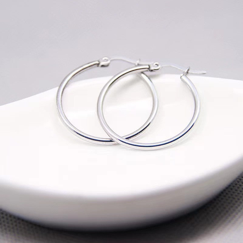 Classic Round Line Hoop Earrings — Stainless Steel, Polished, Multi-Size