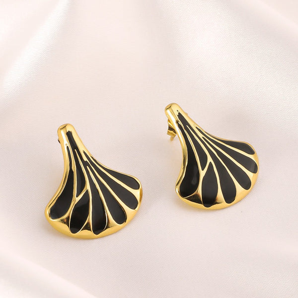 Oil-Painted Fan Stud Earrings — Stainless Steel, 18K Gold, 5 Colors