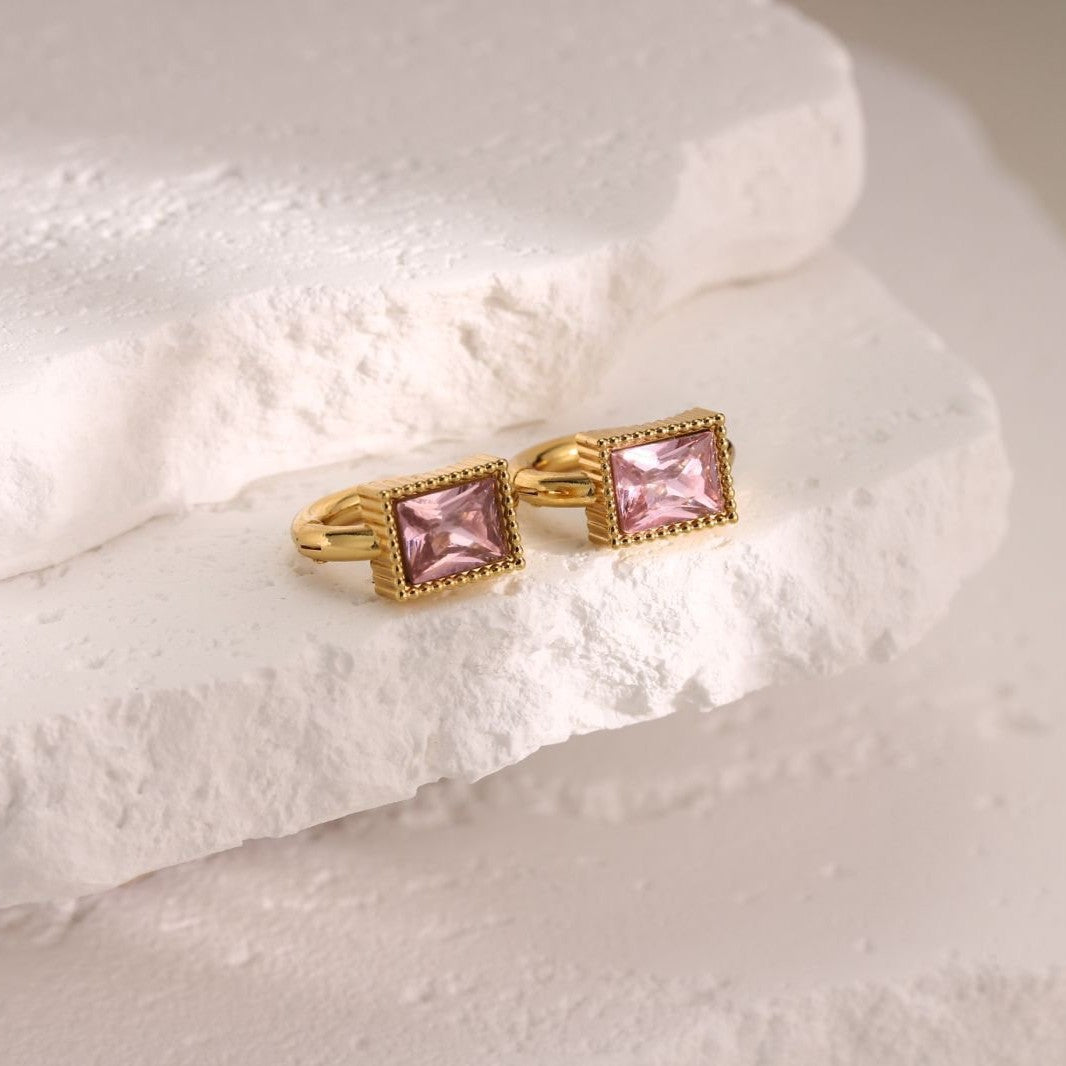 Rectangle Zircon Earrings — Stainless Steel, 18K Gold, Light Luxury, 6 Colors