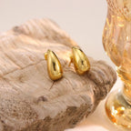 Solid Drop-Shape Stud Earrings — Stainless Steel, 18K Gold Plated, Amazon Best Seller