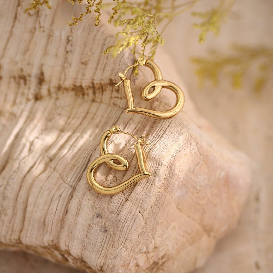 Geometric Hammered Texture Drop Earrings — Stainless Steel, 18K Gold Plated