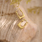 Geometric Hammered Texture Drop Earrings — Stainless Steel, 18K Gold Plated