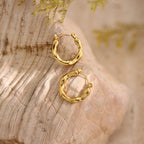 Geometric Hammered Texture Drop Earrings — Stainless Steel, 18K Gold Plated