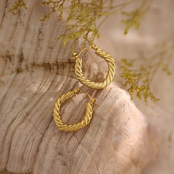 Geometric Hammered Stainless Steel Earrings — 18K Gold, Oil-Pressed, 7 Styles