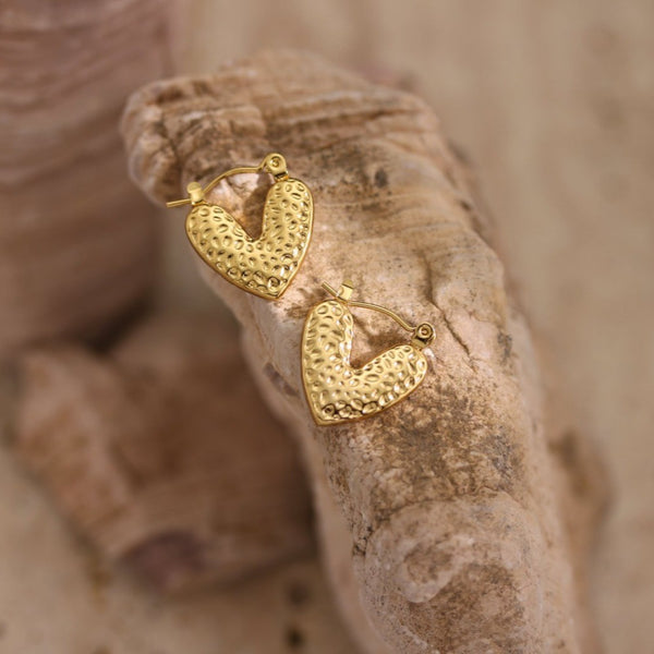 Geometric Hammered Oil-Pressed Earrings — Stainless Steel, 18K Gold Plated, Minimalist