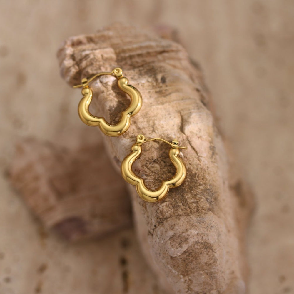 Custom Geometric Hammered Stainless Steel Earrings — 18K Gold, Oil-Pressed, 9 Styles