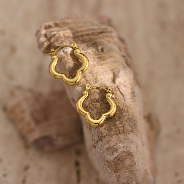 Custom Geometric Hammered Stainless Steel Earrings — 18K Gold, Oil-Pressed, 9 Styles