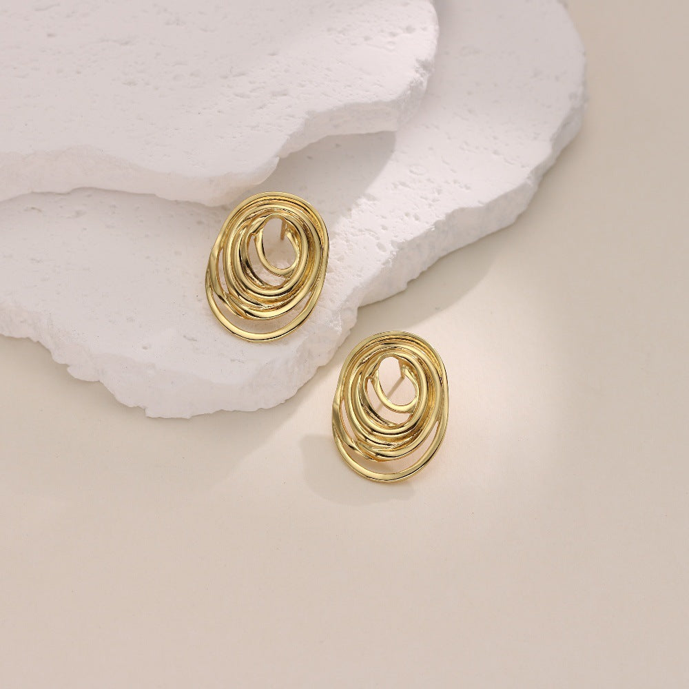 Irregular Hammered Stud Earrings — Stainless Steel, 18K Gold Plated, Bold Trendy