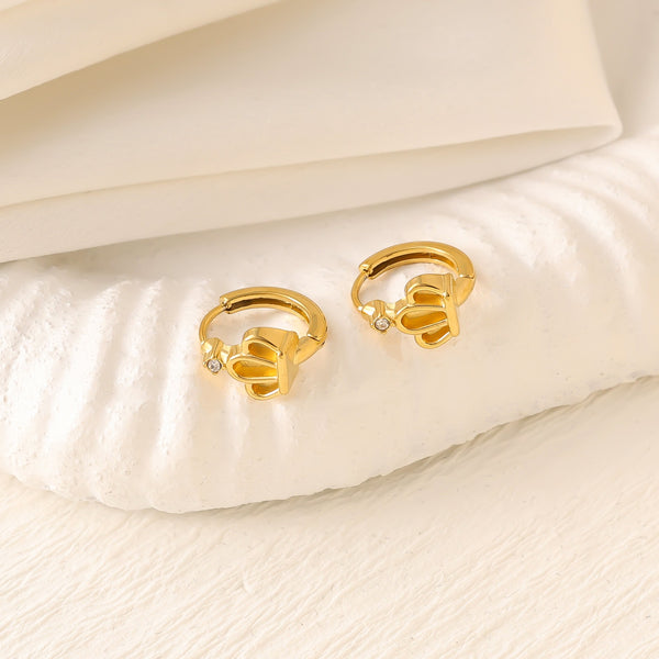 Light Luxury Crystal Crown Flower Dolphin Earrings — Stainless Steel, 18K Gold