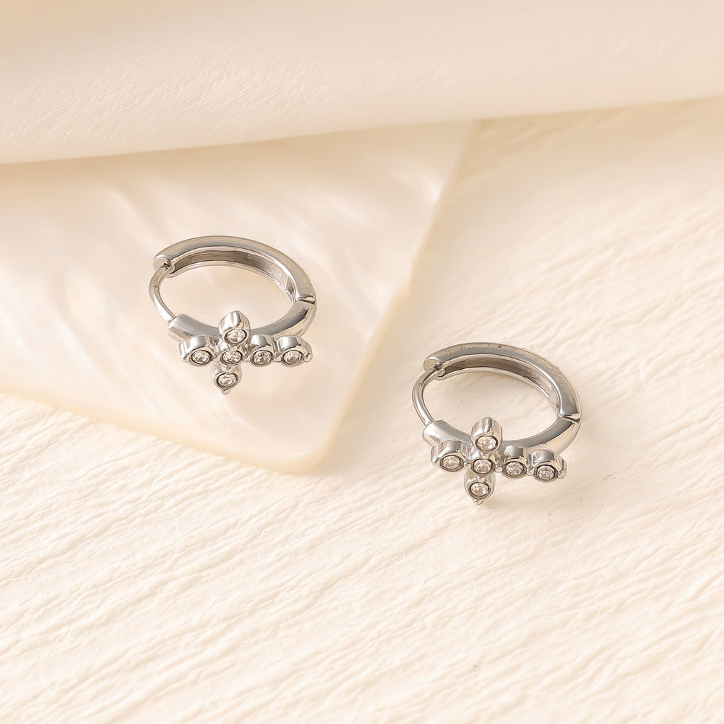 Zircon Heart Cross Butterfly Ear Cuffs — Stainless Steel, 18K Gold, 25 Styles
