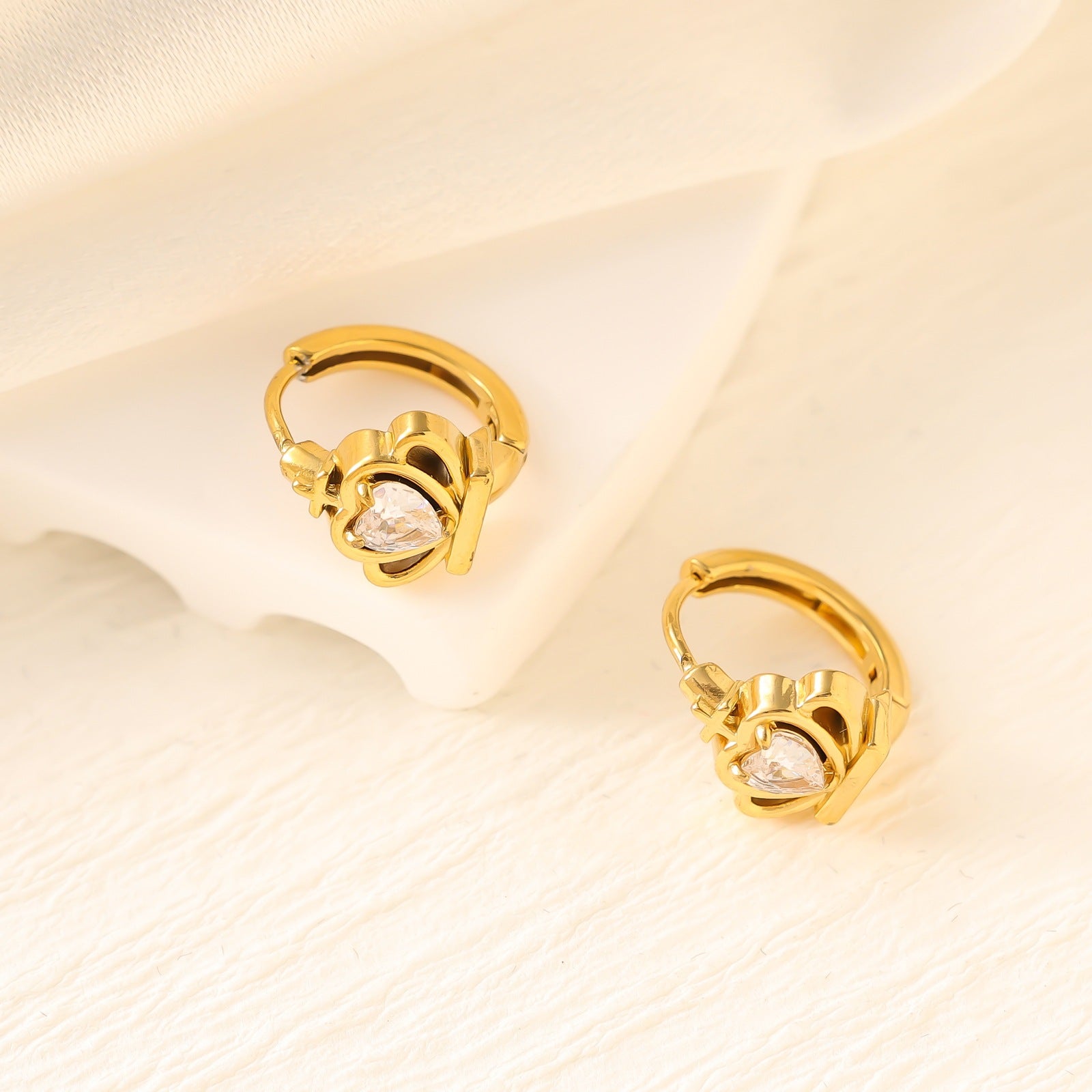 Geometric Zircon Hoop Earrings — Stainless Steel, 18K Gold Plated, Versatile