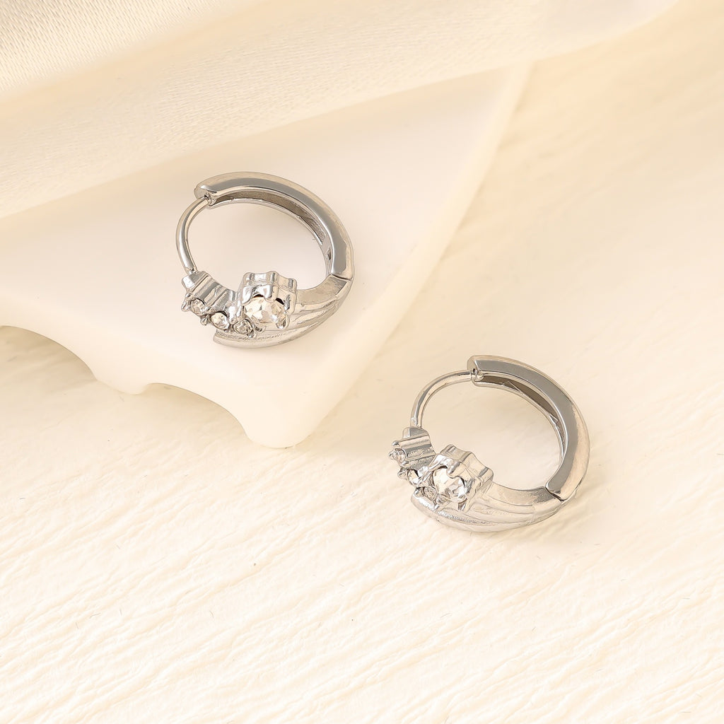 Geometric Zircon Hoop Earrings — Stainless Steel, 18K Gold Plated, Versatile