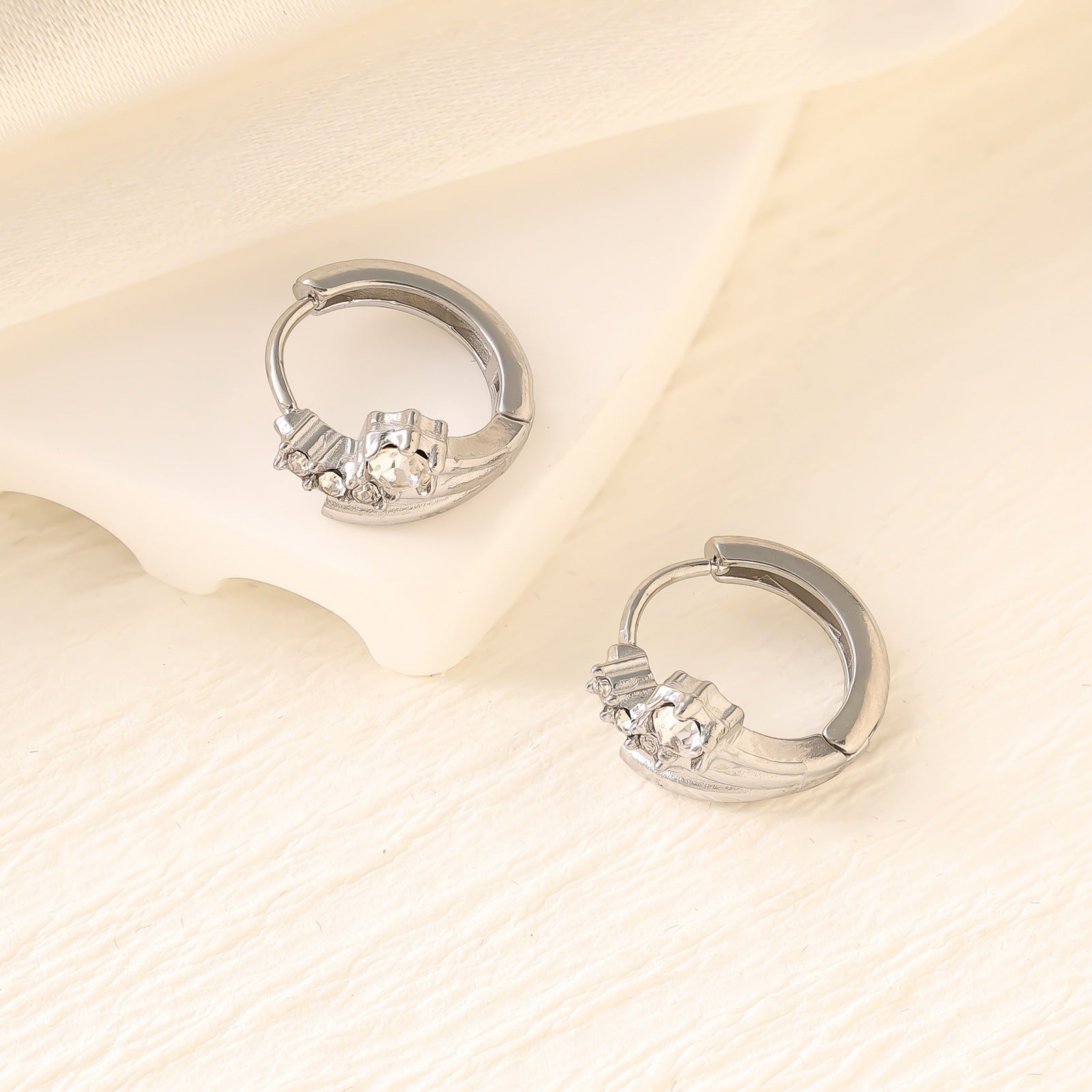 Geometric Zircon Hoop Earrings — Stainless Steel, 18K Gold Plated, Versatile