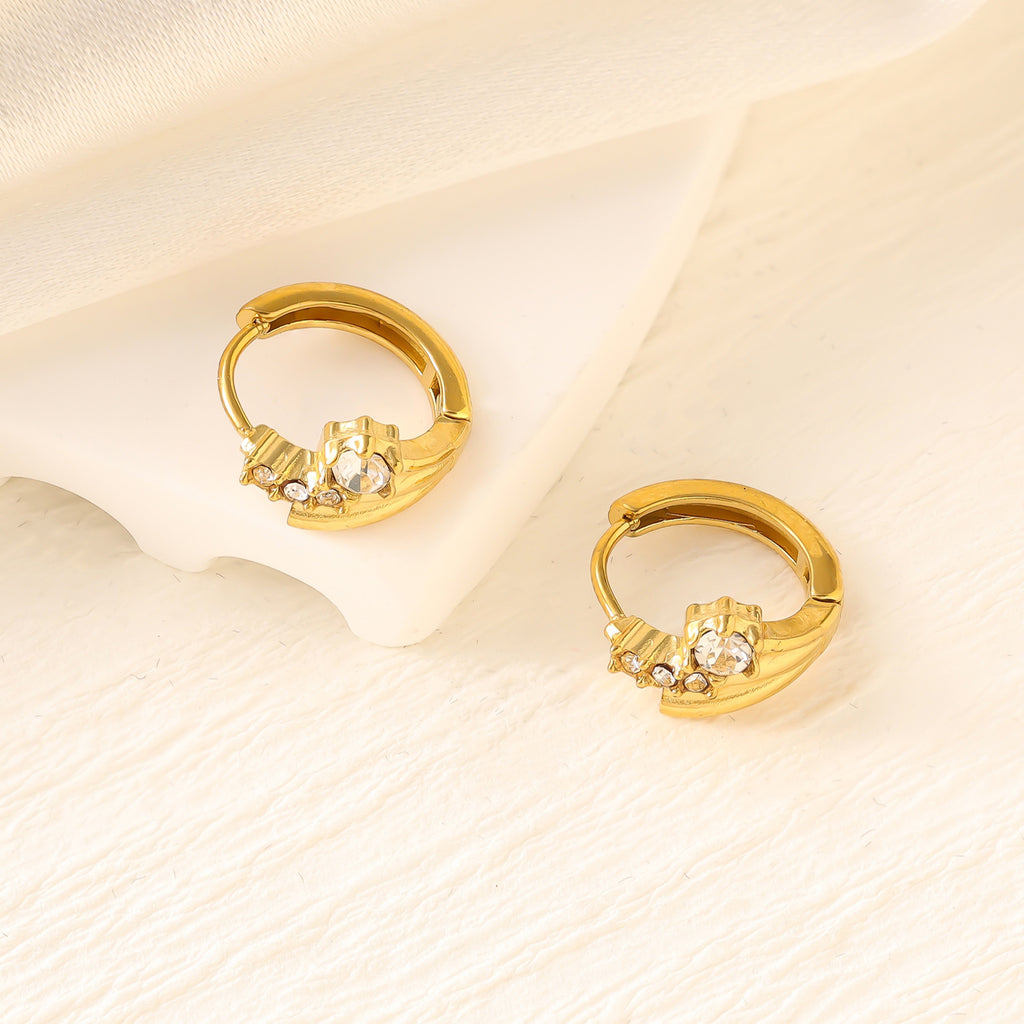 Geometric Zircon Hoop Earrings — Stainless Steel, 18K Gold Plated, Versatile
