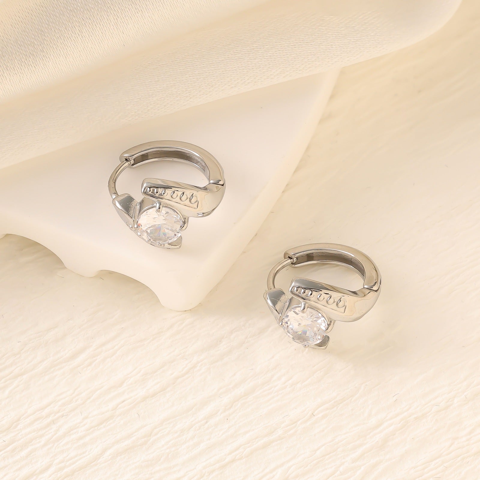 Geometric Zircon Hoop Earrings — Stainless Steel, 18K Gold Plated, Versatile