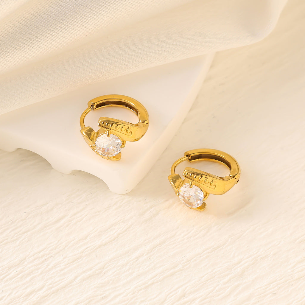 Geometric Zircon Hoop Earrings — Stainless Steel, 18K Gold Plated, Versatile
