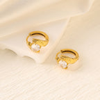 Geometric Zircon Hoop Earrings — Stainless Steel, 18K Gold Plated, Versatile