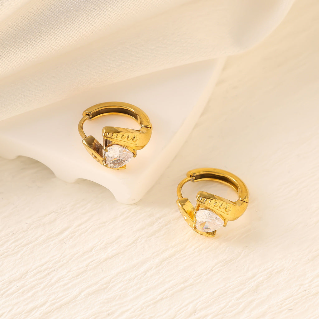 Geometric Zircon Hoop Earrings — Stainless Steel, 18K Gold Plated, Versatile