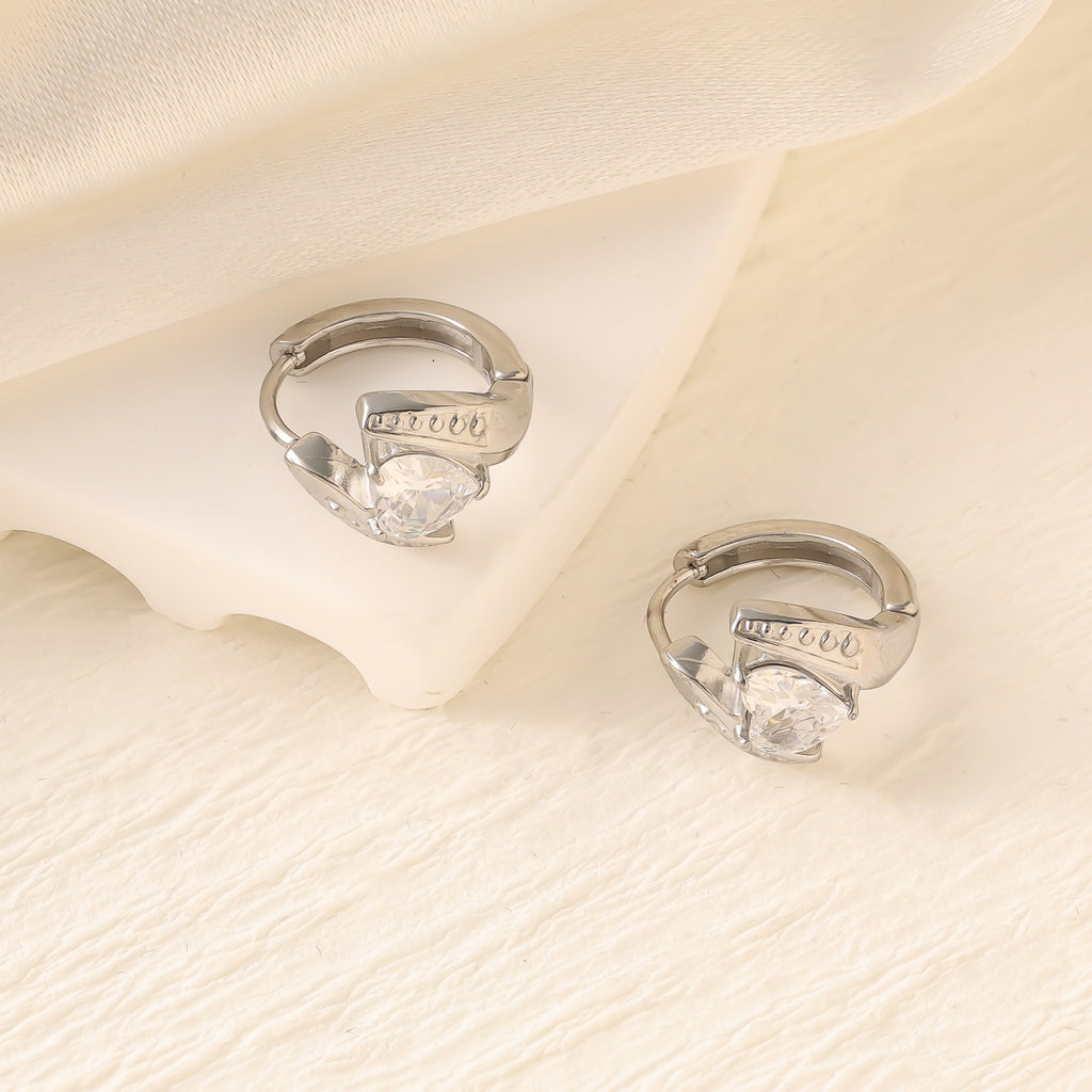 Geometric Zircon Hoop Earrings — Stainless Steel, 18K Gold Plated, Versatile