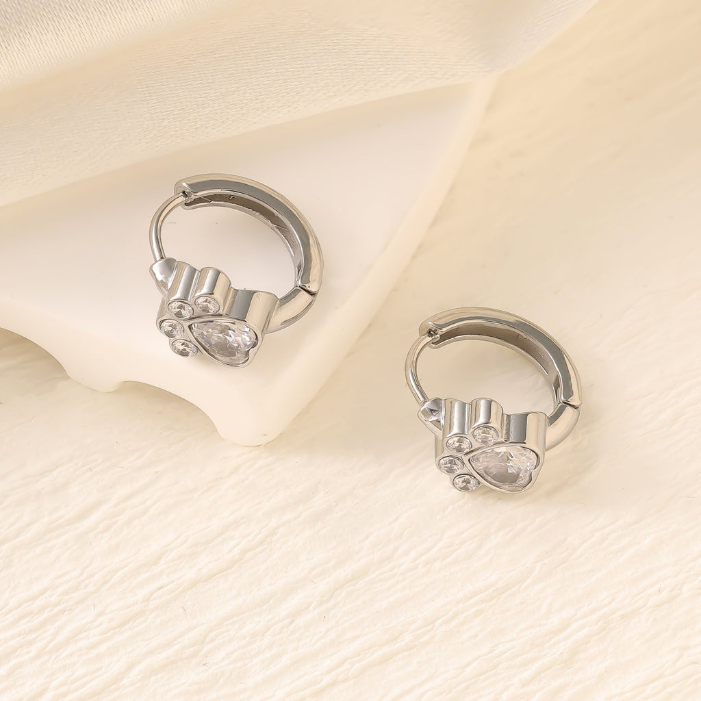 Geometric Zircon Hoop Earrings — Stainless Steel, 18K Gold Plated, Versatile